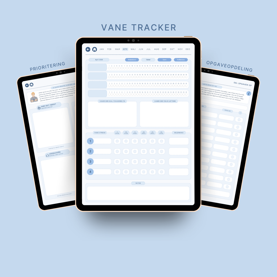 ADHD planlægger vane tracker med streak og belønninger vist på iPad