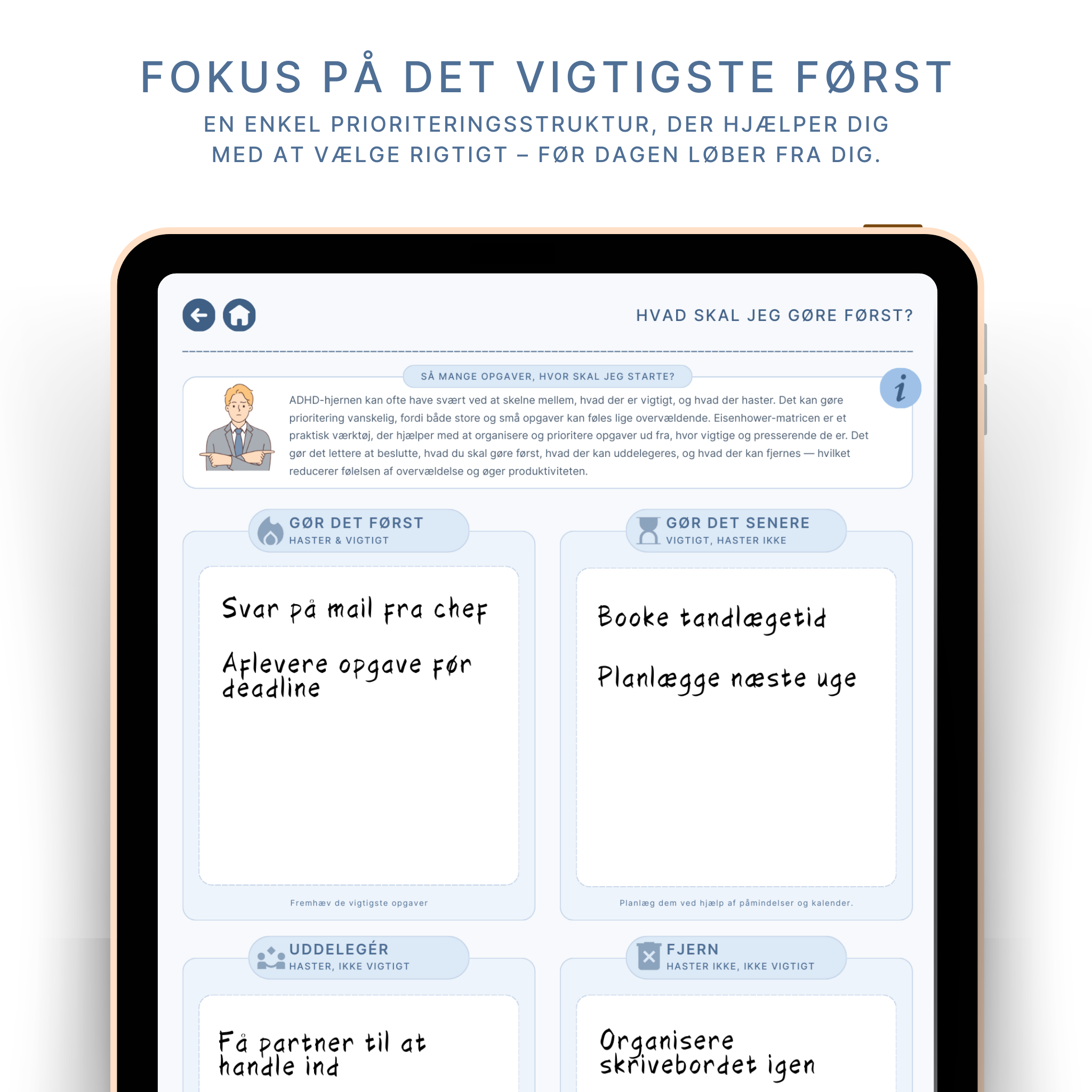 ADHD planlægger prioriteringsværktøj – Eisenhower-matrix til at sortere opgaver