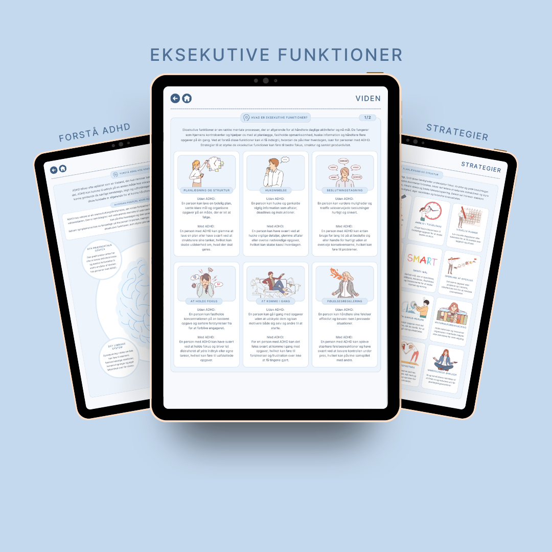 ADHD planlægger med viden om eksekutive funktioner og ADHD vist på iPad